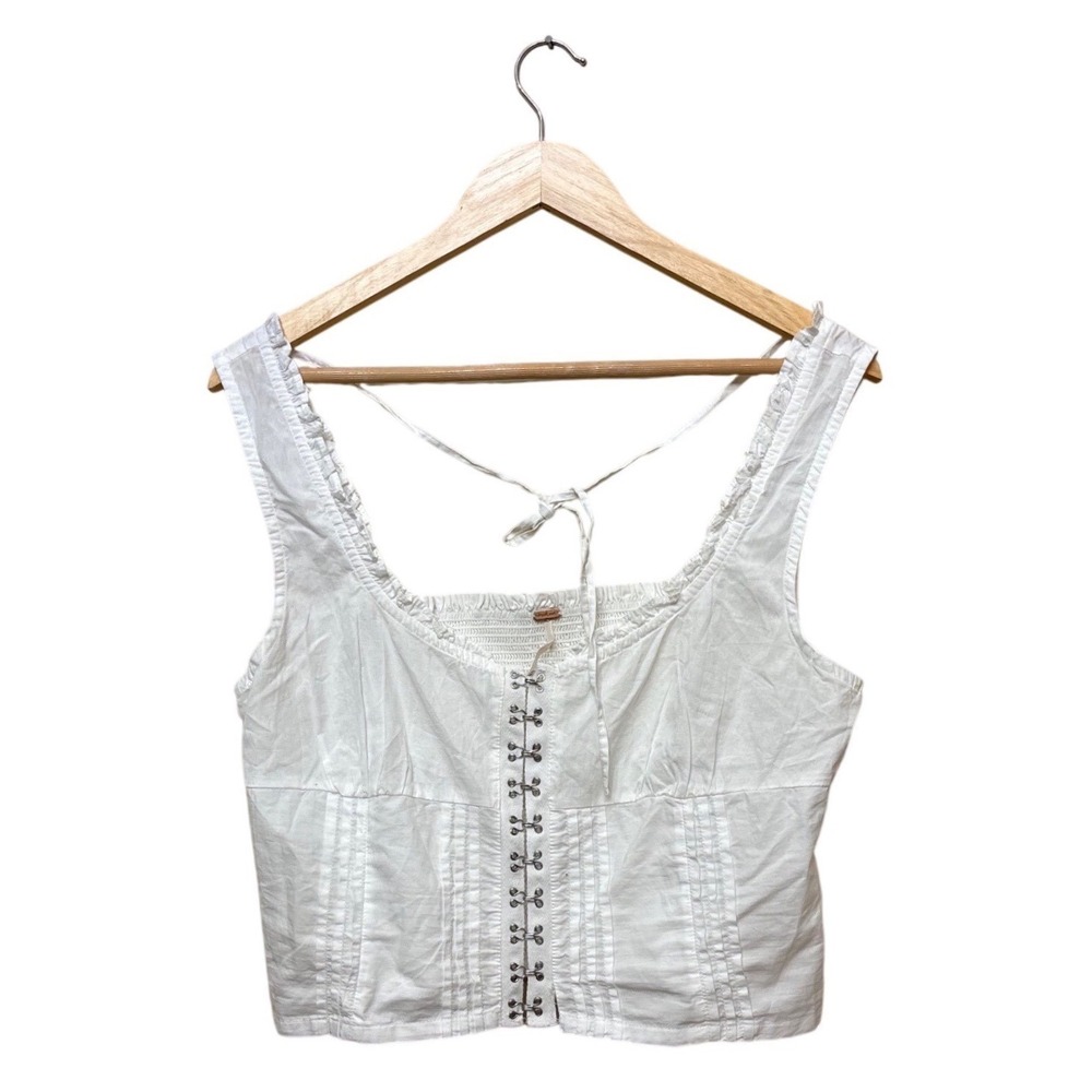 Free People White Cropped Lace-Up Tank Top